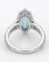 VIRELIA Marquise Aquamarine Vintage Milgrain Diamond Ring Setting in White Gold, shoulder detail | SARATTI