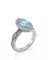 VIRELIA Marquise Aquamarine Vintage Milgrain Diamond Ring Setting in White Gold, three-quarter view | SARATTI