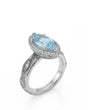 VIRELIA Marquise Aquamarine Vintage Milgrain Diamond Ring Setting in White Gold, three-quarter view | SARATTI