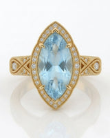 VIRELIA Marquise Aquamarine Vintage Milgrain Diamond Ring Setting in Yellow Gold, front view | SARATTI
