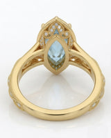 VIRELIA Marquise Aquamarine Vintage Milgrain Diamond Ring Setting in Yellow Gold, rear gallery view | SARATTI