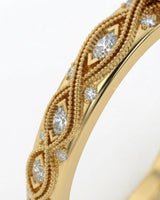 VIRELIA Marquise Aquamarine Vintage Milgrain Diamond Ring Setting in Yellow Gold, shoulder detail | SARATTI