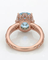 VIRELIA Oval Aquamarine Vintage Milgrain Diamond Ring Setting in Rose Gold, rear gallery view | SARATTI