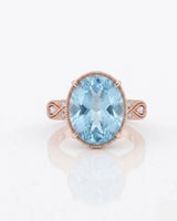 VIRELIA Oval Aquamarine Vintage Milgrain Diamond Ring Setting in Rose Gold, shoulder detail | SARATTI