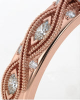 VIRELIA Oval Aquamarine Vintage Milgrain Diamond Ring Setting in Rose Gold, side profile | SARATTI