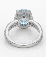 VIRELIA Oval Aquamarine Vintage Milgrain Diamond Ring Setting in White Gold, rear gallery view | SARATTI