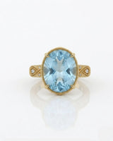 VIRELIA Oval Aquamarine Vintage Milgrain Diamond Ring Setting in Yellow Gold, front view | SARATTI