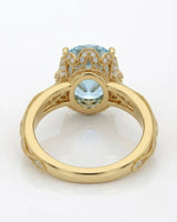 VIRELIA Oval Aquamarine Vintage Milgrain Diamond Ring Setting in Yellow Gold, rear gallery view | SARATTI