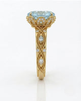 VIRELIA Oval Aquamarine Vintage Milgrain Diamond Ring Setting in Yellow Gold, side profile | SARATTI