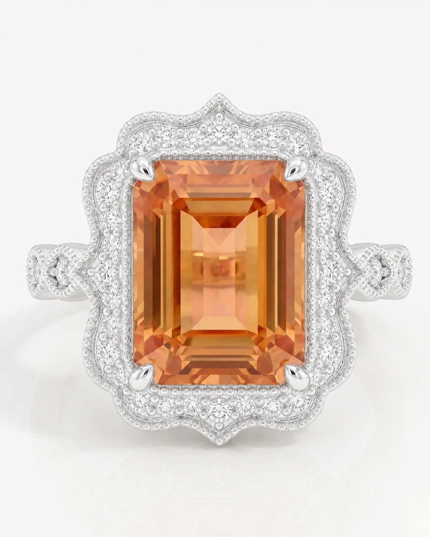 white gold Build My Ring Imperial Topaz setting with scalloped halo | SARATTI