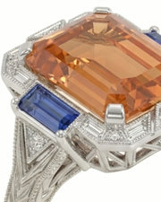 white gold emerald cut Topaz setting with Art Deco geometry | SARATTI