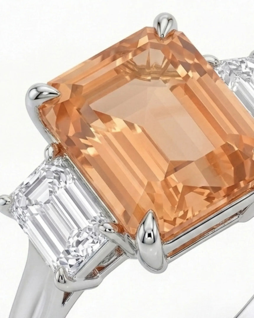 white gold emerald cut Topaz setting with rectangular side diamonds - SARATTI