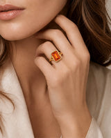 yellow gold Imperial Topaz setting with smooth protective frame | SARATTI
