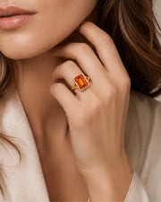yellow gold Imperial Topaz setting with smooth protective frame | SARATTI