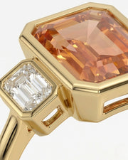 yellow gold emerald cut Topaz bezel setting with bright step-cut diamonds - SARATTI