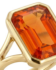 yellow gold emerald cut Topaz setting with polished split shoulder -- SARATTI
