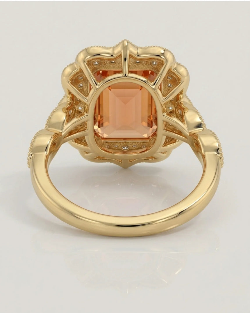 yellow gold emerald cut Topaz setting with refined shoulder detail - SARATTI