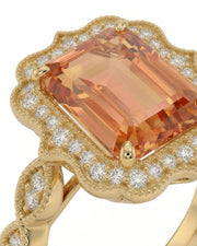 yellow gold emerald cut Topaz setting with refined shoulder detail | SARATTI
