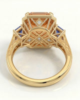 yellow gold emerald cut Topaz setting with sapphire Art Deco shoulders | SARATTI
