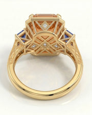 yellow gold emerald cut Topaz setting with sapphire Art Deco shoulders | SARATTI