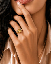 yellow gold emerald cut Topaz setting with sapphire contrast |-SARATTI
