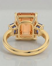 yellow gold emerald cut Topaz setting with sapphire contrast | SARATTI