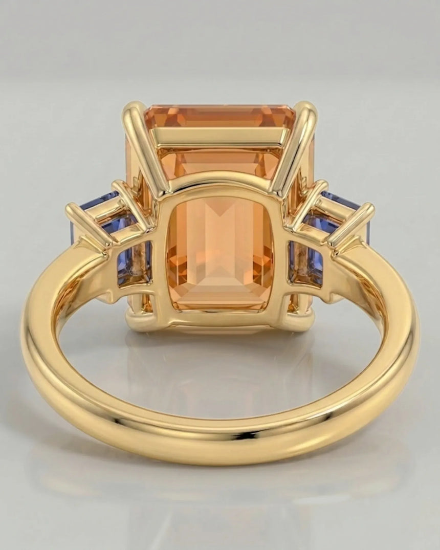 yellow gold emerald cut Topaz setting with sapphire contrast | SARATTI