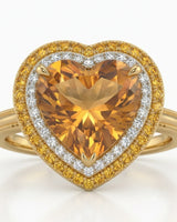 yellow gold heart cut Topaz setting with diamond inner halo - SARATTI