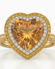 yellow gold heart cut Topaz setting with diamond inner halo - SARATTI