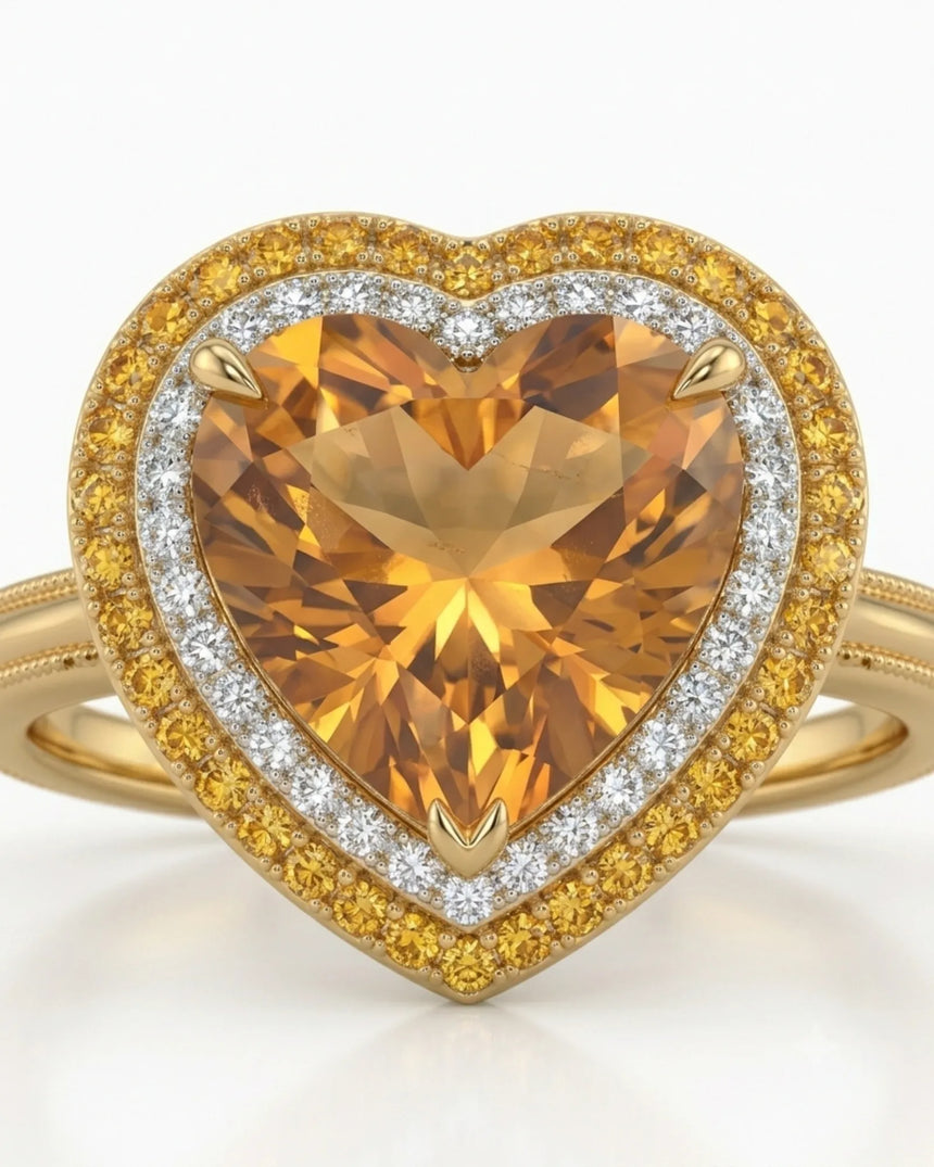 yellow gold heart cut Topaz setting with diamond inner halo - SARATTI