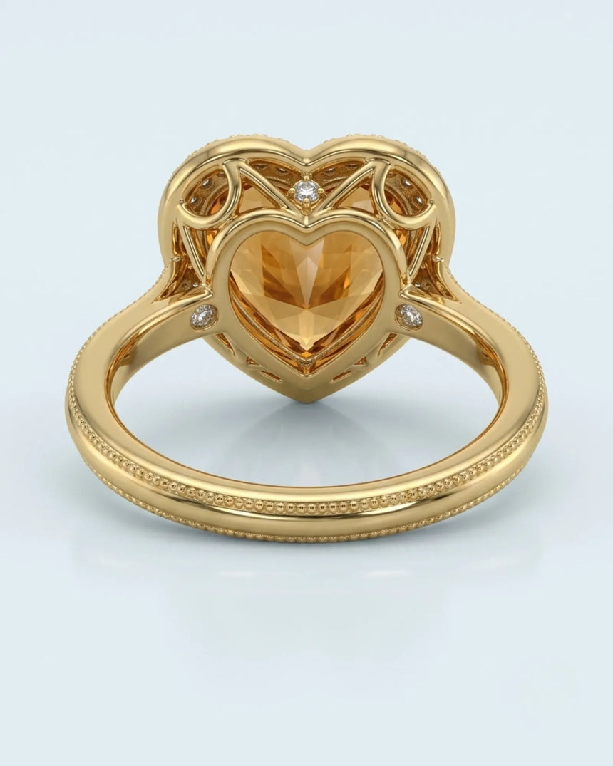 yellow gold heart cut Topaz setting with diamond inner halo | SARATTI