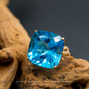 Blue Topaz and Diamond Cluster Ring in 18K Rose Gold | Custom Topaz Engagement Ring | Modern Gem Jewelry | Saratti
