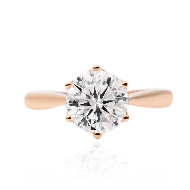 Six Pronged Rose Gold Moissanite Ring 