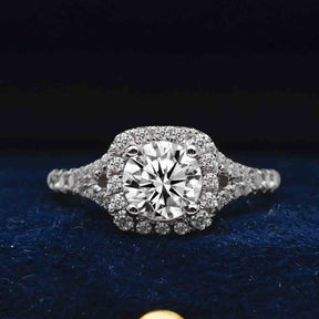 Incredible CORA Round Moissanite Halo White Gold Ring | Modern Gem Jewelry | Saratti
