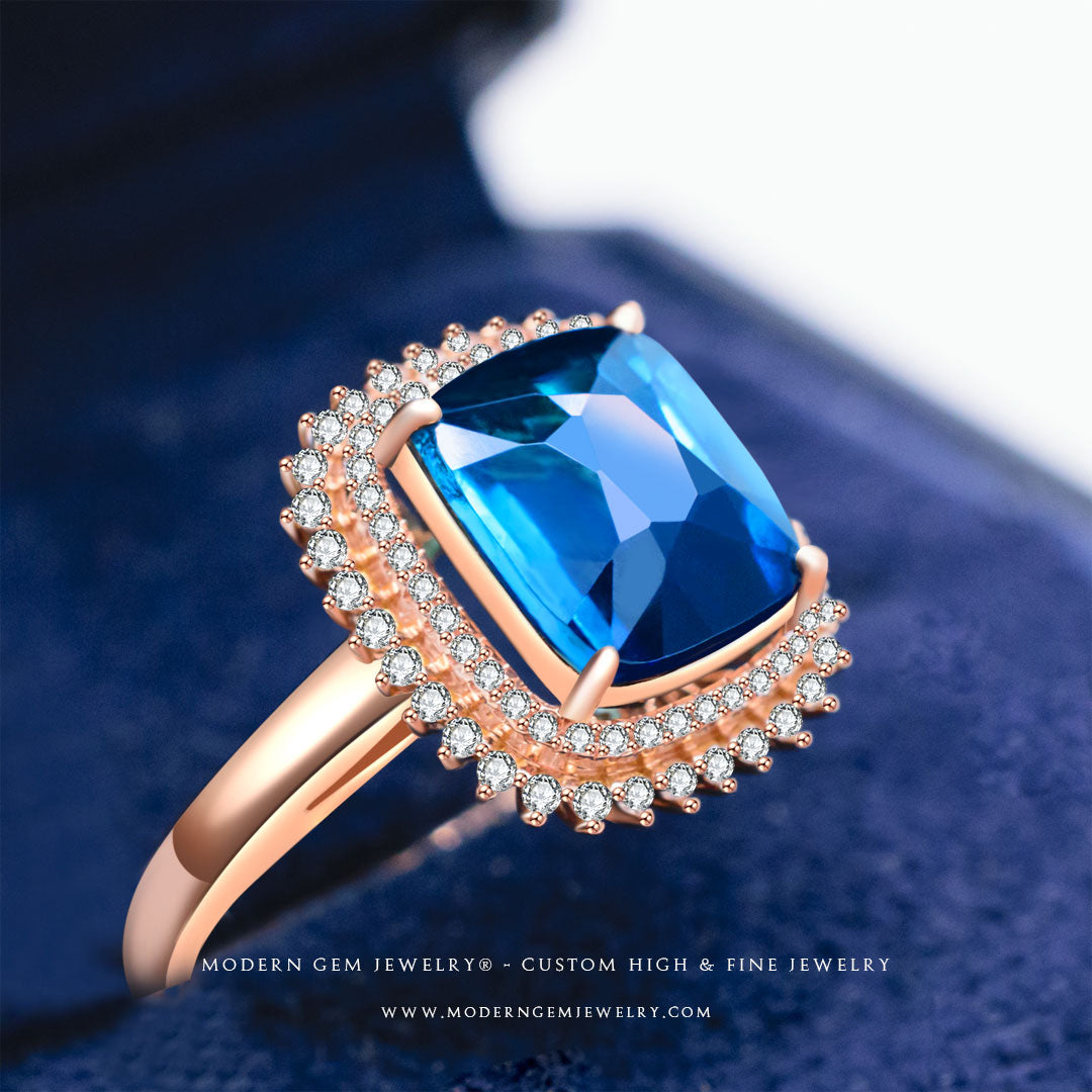 Blue Tourmaline Ring & Diamonds In Rose Gold | Custom Rings | Modern Gem Jewelry | Saratti