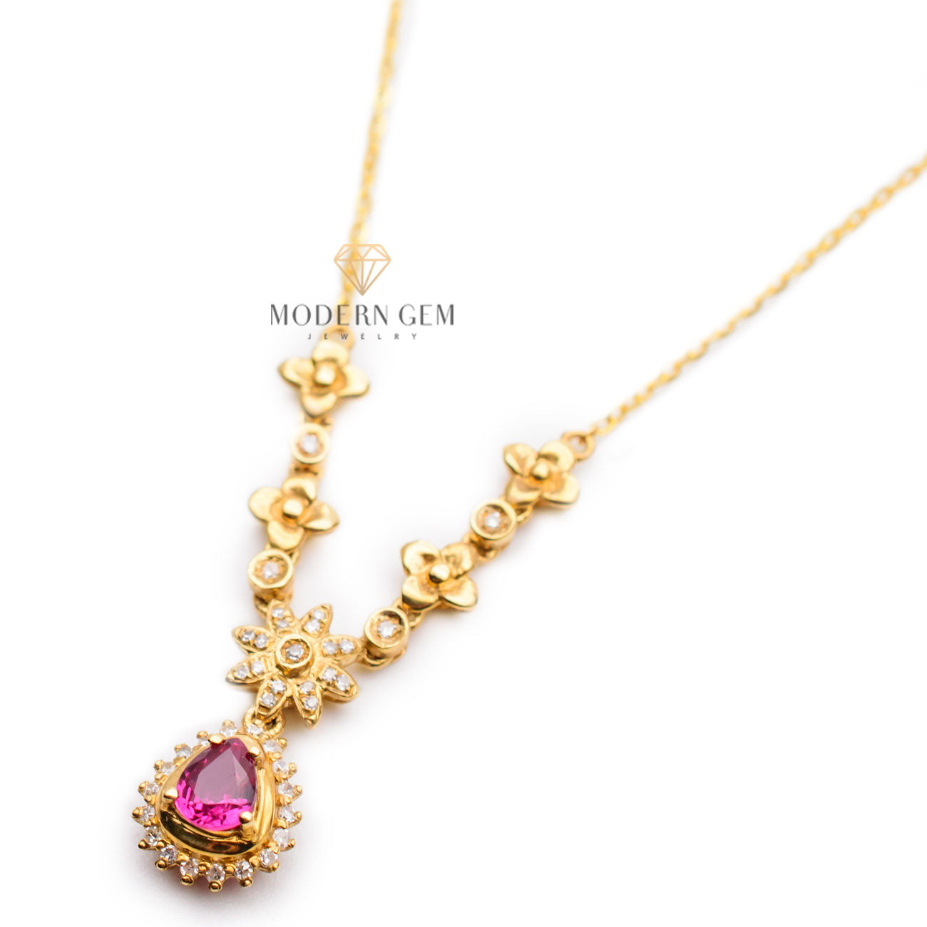 Red Ruby Necklace & Diamonds In 18K Yellow Gold | Custom Necklaces | Modern Gem Jewelry