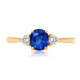Cushion Blue Sapphire and Diamond Yellow Gold Ring | Modern Gem Jewelry | Saratti