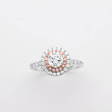 Elegant Chelsea Round Diamond Double Halo Pink Diamonds Ring | Modern Gem Jewelry | Saratti