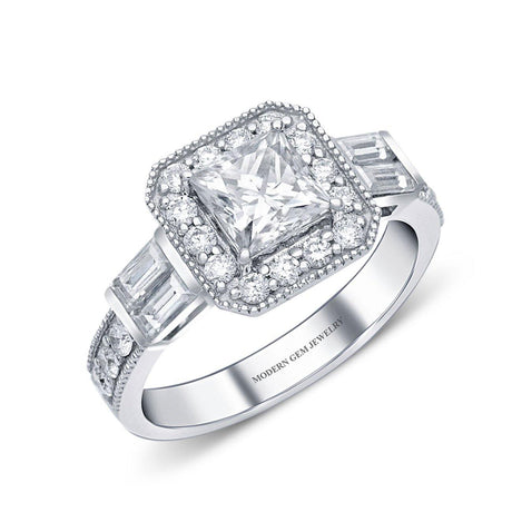 Vintage Design Princess Cut Diamond Engagement Ring 