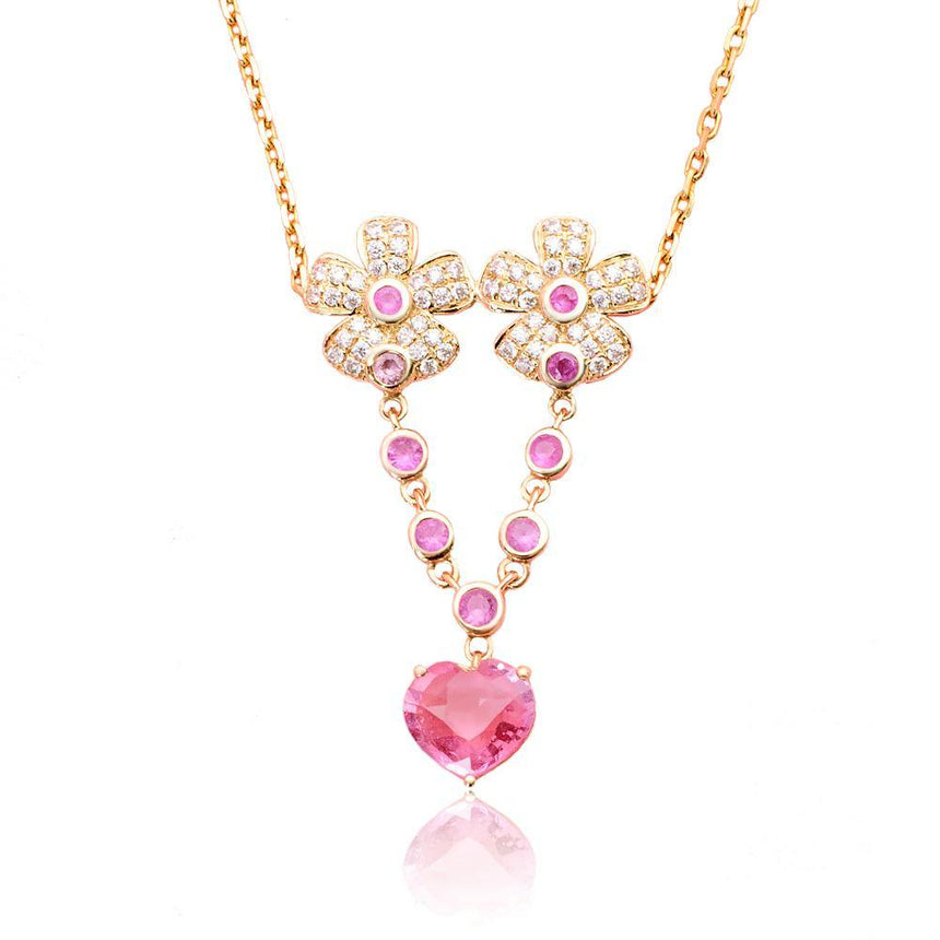 Pink Necklace Natural Spinel, Sapphire and Diamonds In 18K Gold | Saratti