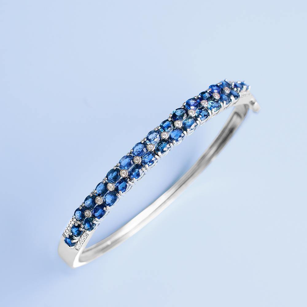 Sparkling 14K White Gold Bracelet with Diamonds and Sapphires | Modern Gem Jewelry | Saratti