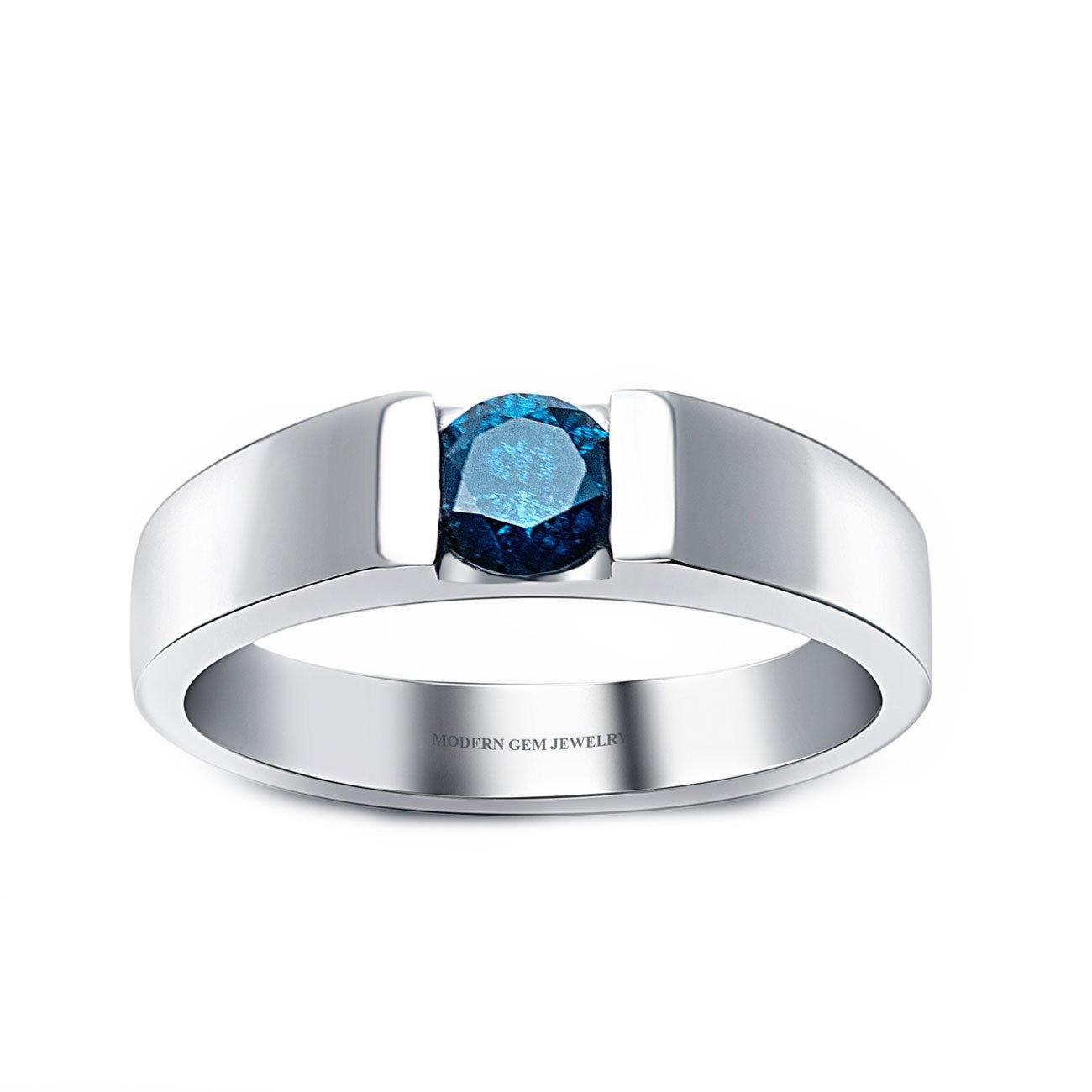 Blue Mens Wedding Band In White Gold| Custom Men Ring | Modern Gem Jewelry | Saratti