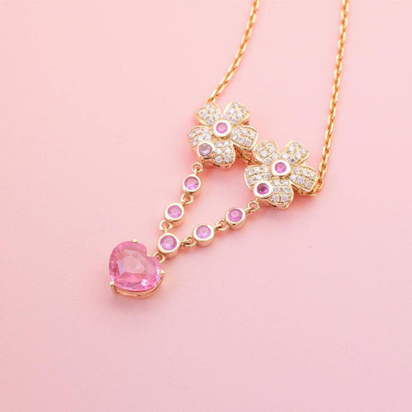 Heart Shaped Pink Spinel Necklace with Sapphires and Diamonds | Saratti