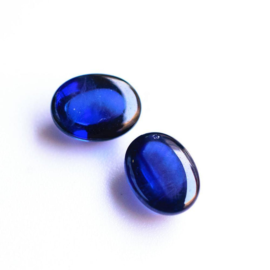 Loose Sapphire Gemstones | Matched Pair Cabochon Shape Royal Blue | 3.56 Carats Heated | Custom Jewelry | Modern Gem Jewelry