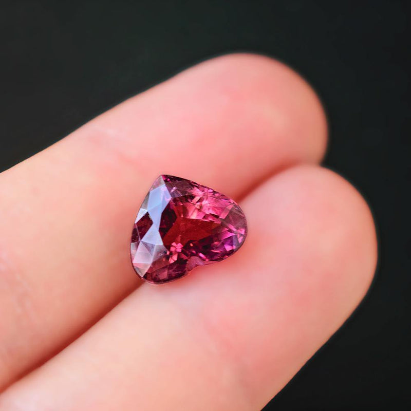 Heart Shaped Rubellite Tourmaline on Model's Finger | Saratti