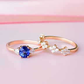 Timeless Blue Sapphire and Diamond Wedding Set | Modern Gem Jewelry | Saratti