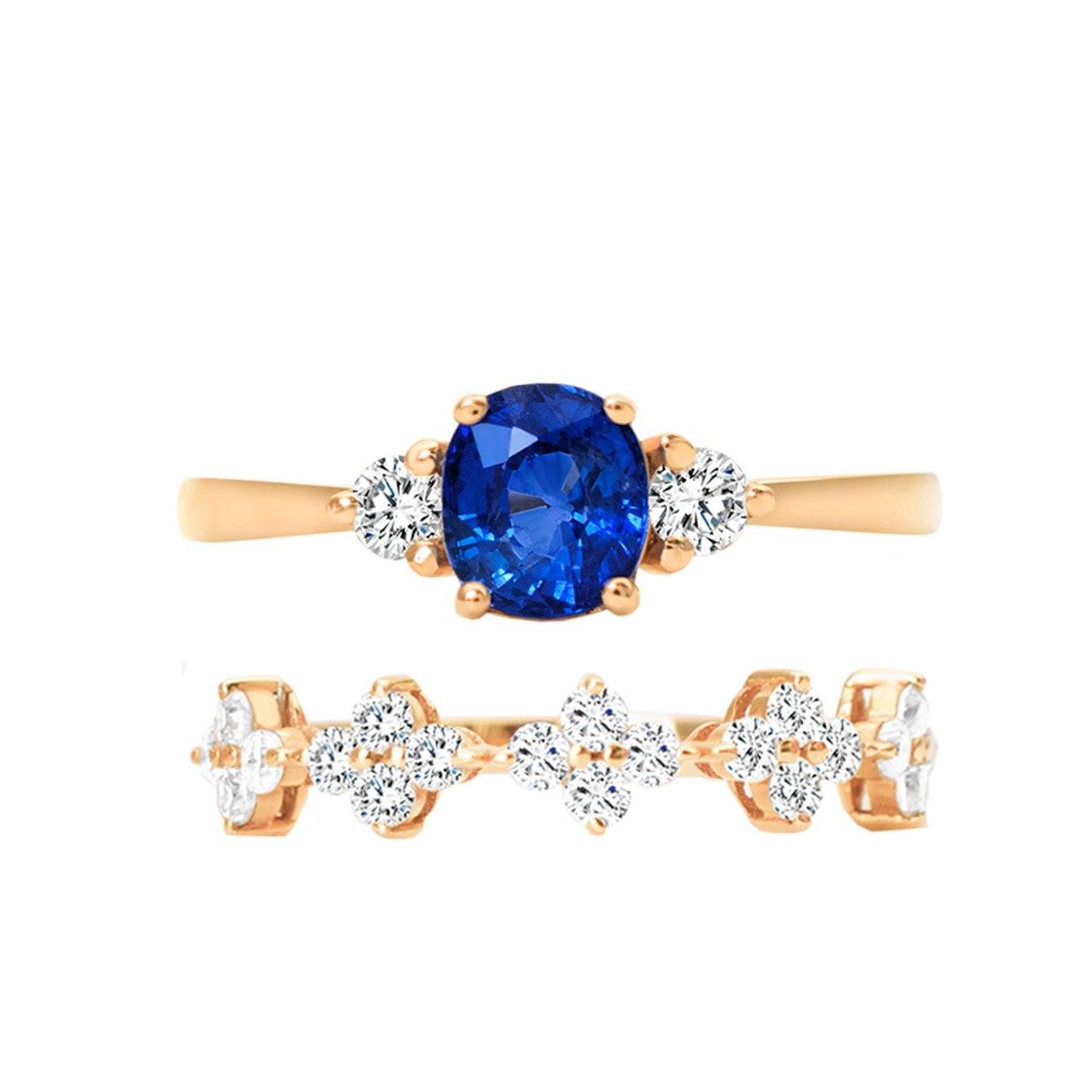 Blue Sapphire and Diamond Wedding Set | Modern Gem Jewelry | Saratti