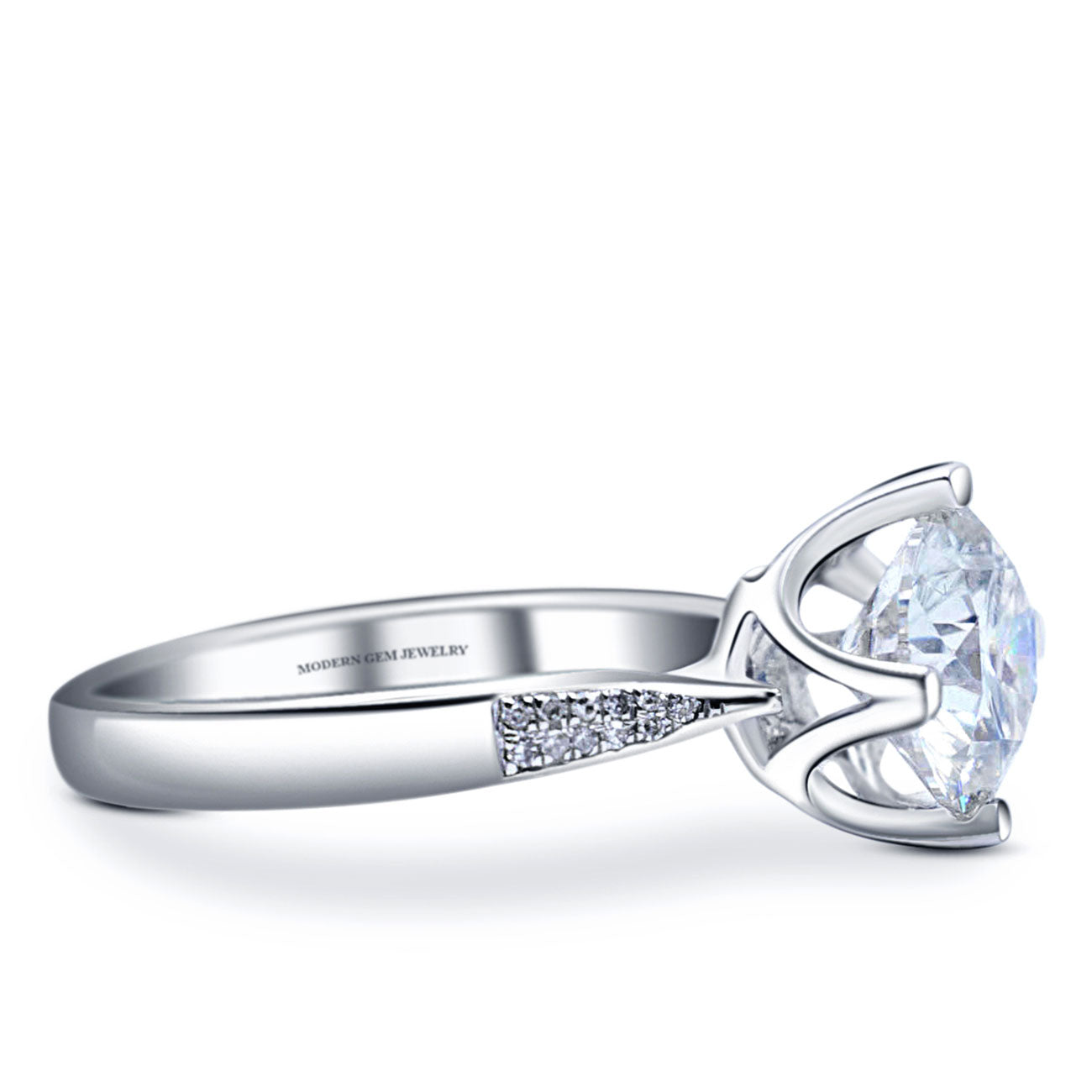 Elegant Cece Vintage Inspired Round Moissanite Ring in White Gold | Modern Gem Jewelry | Saratti