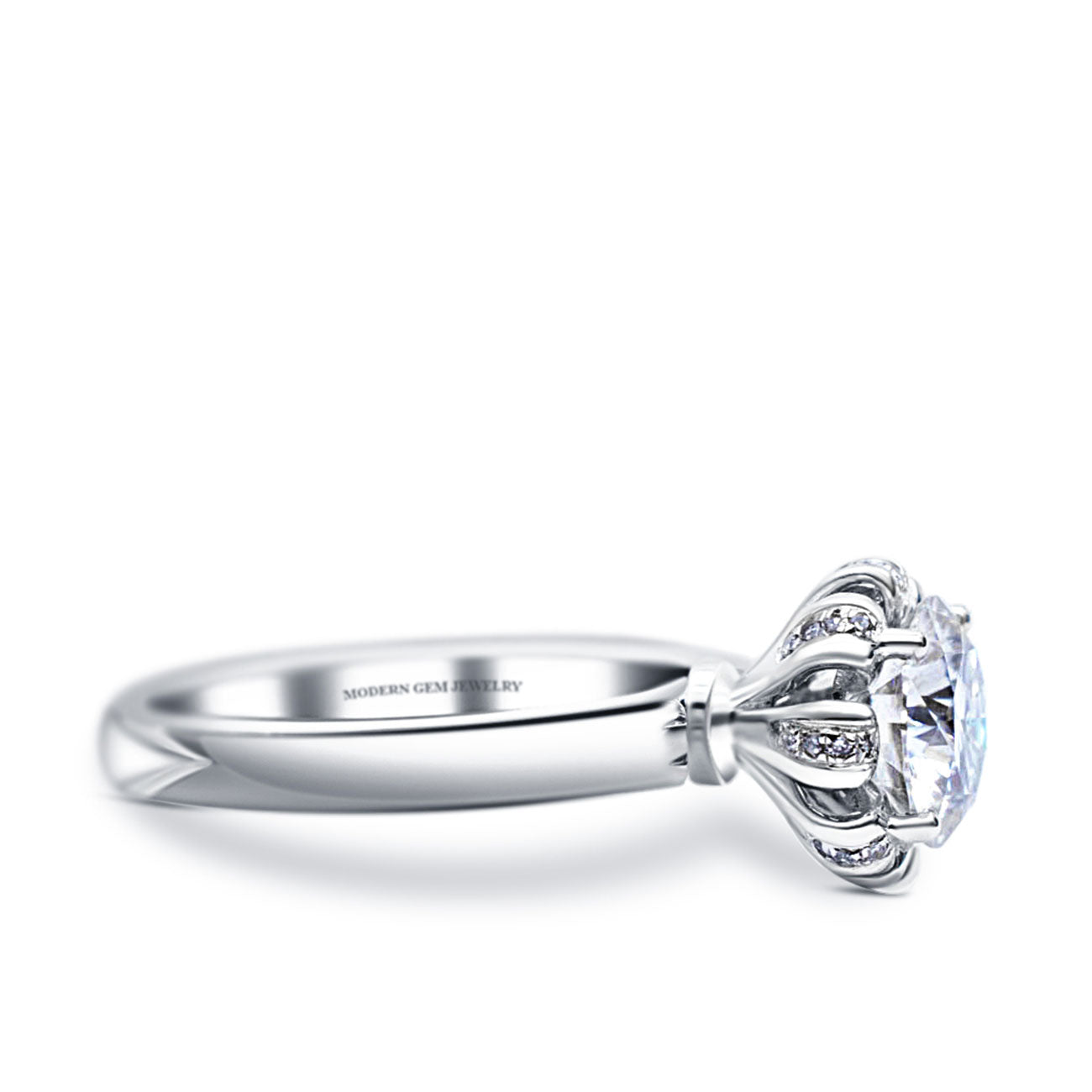 Flora Vintage Moissanite Engagement Ring in White Gold | Modern Gem Jewelry | Saratti