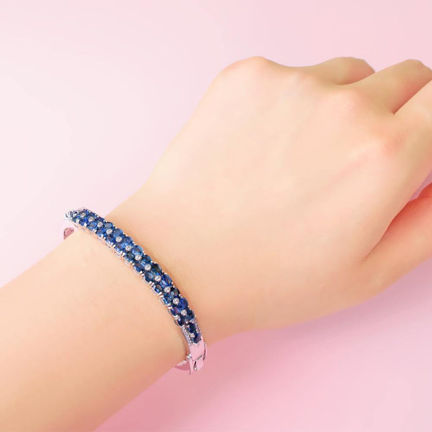 Classic 14K White Gold Bracelet with Diamond and Sapphire Accents | Modern Gem Jewelry | Saratti